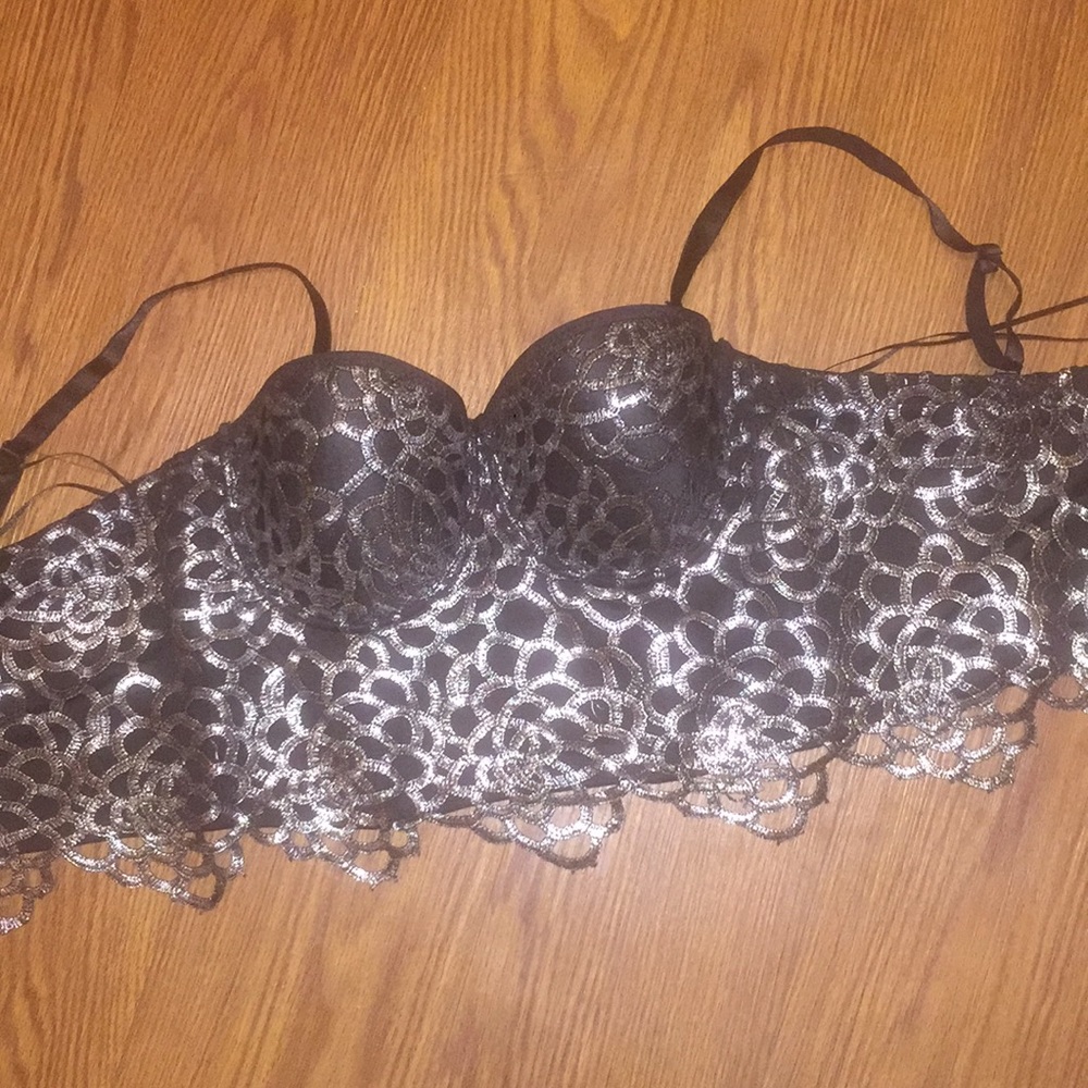 Silver over black bustiers style bra - Picture 6 of 7